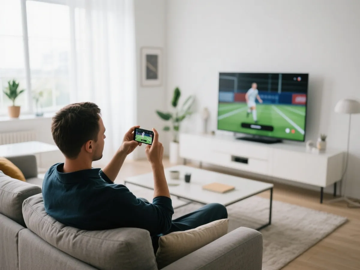 手机投屏到电视观看赛事的示意图