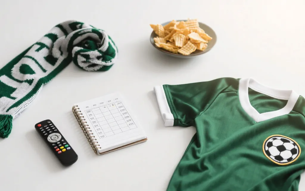 客厅观赛准备清单:球衣、零食、遥控器、时钟与日程本